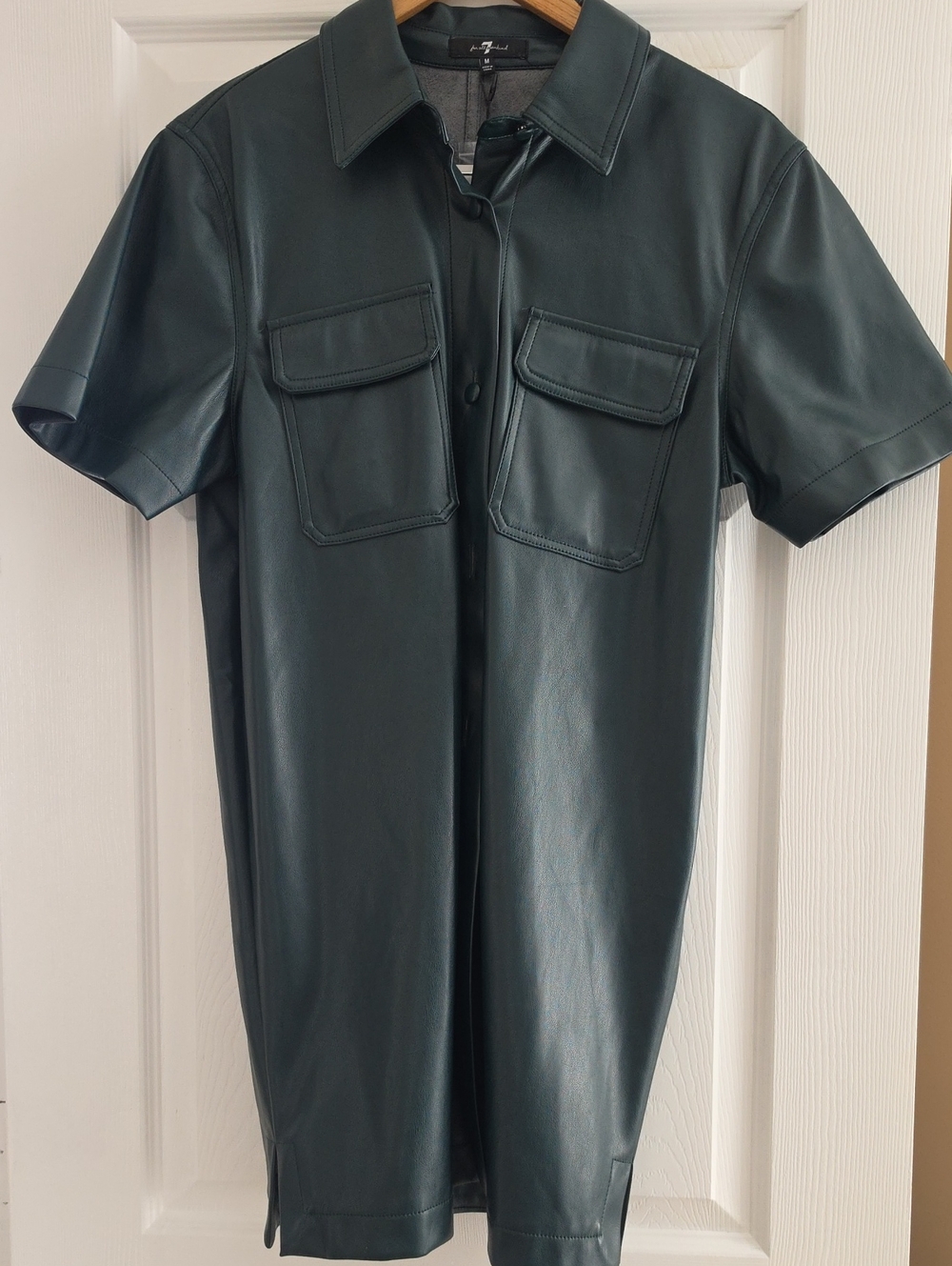 7 For All Mankind Teal Faux Leather Shirt Jacket